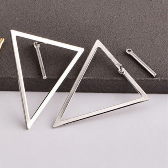 Minimalist Silver Triangle Bar Earring - Picture 3 of 4